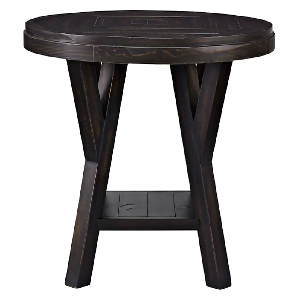Round Black Wood Flared Base Side Table