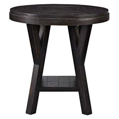 Round Black Wood Flared Base Side Table