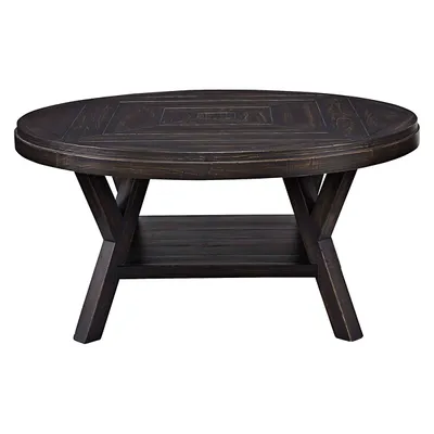Round Black Wood Flared Base Coffee Table