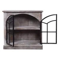 Gray Wood Glass Arched Doors Cabinet