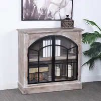 Gray Wood Glass Arched Doors Cabinet