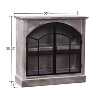 Gray Wood Glass Arched Doors Cabinet
