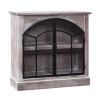 Gray Wood Glass Arched Doors Cabinet