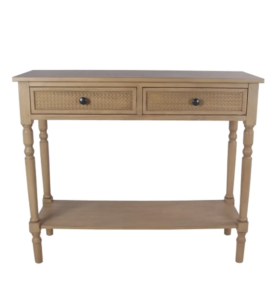 Camel Brown Rattan Console Table