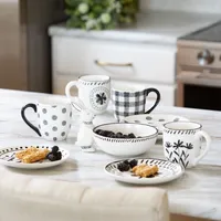 Black and White Multi Pattern Mugs, Set of 4