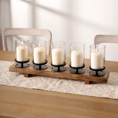 Wood and Metal Votive Candle Runner