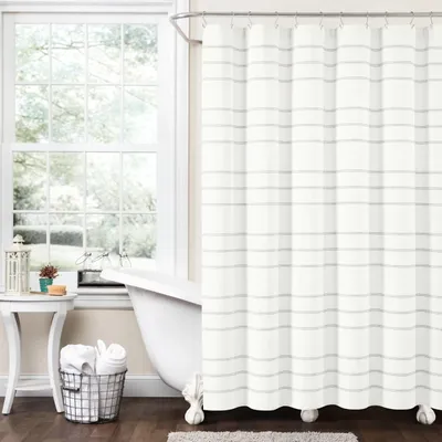 White and Gray Waffle Woven Shower Curtain