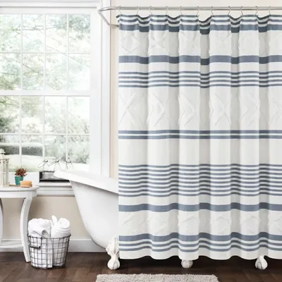 Blue Stripe Diamond Tufted Shower Curtain