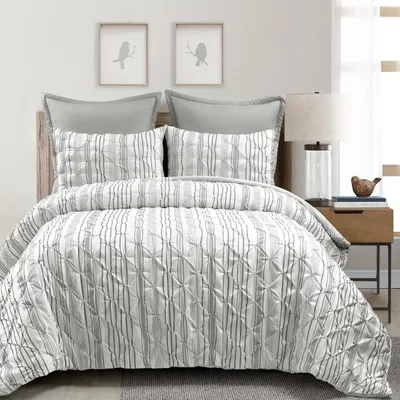 Gray Pintuck Stripe Full/Queen 5-pc. Comforter Set