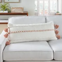 White and Blush Braided Stripe Lumbar Pillow