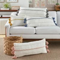 White and Blush Braided Stripe Lumbar Pillow