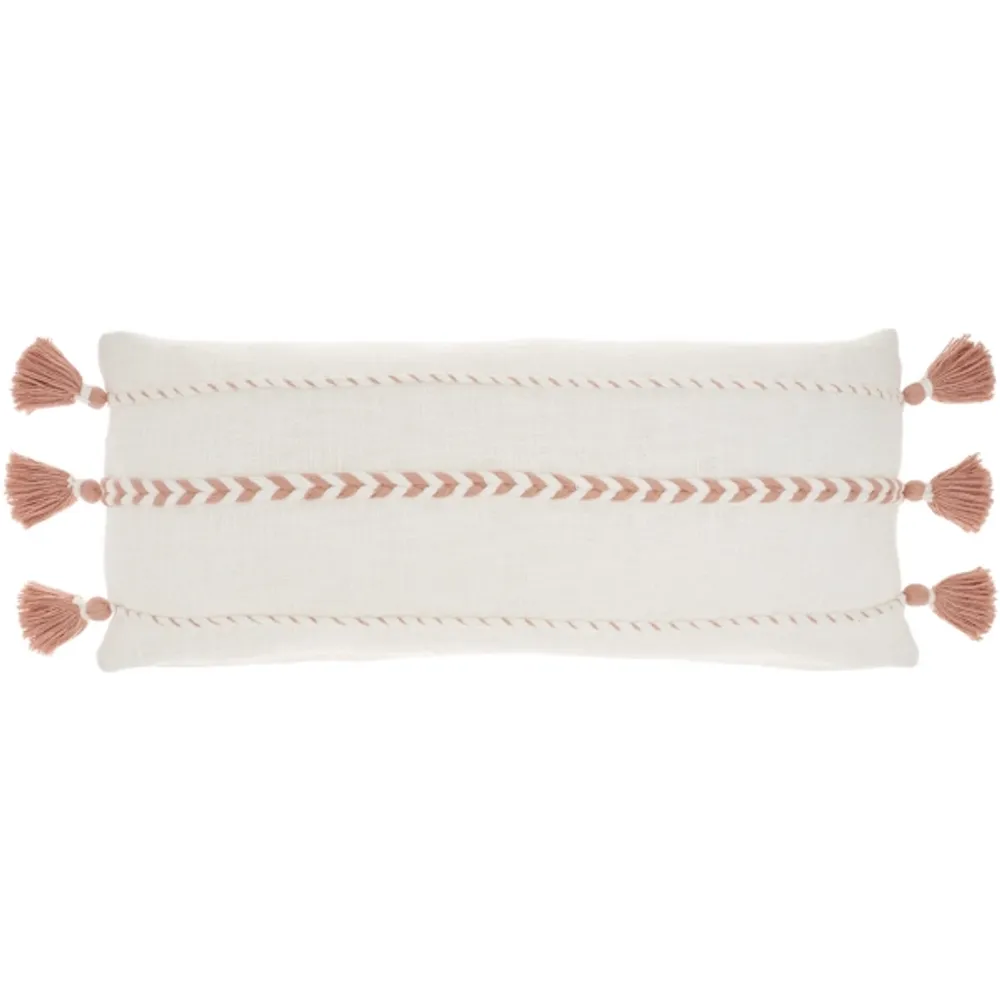 White and Blush Braided Stripe Lumbar Pillow