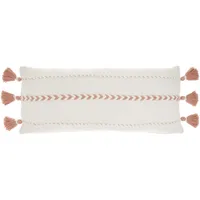 White and Blush Braided Stripe Lumbar Pillow