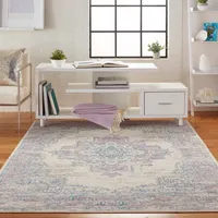 Ivory and Pink Central Medallion Area Rug