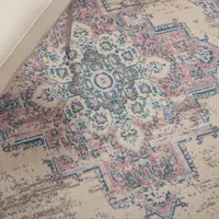 Ivory and Pink Central Medallion Area Rug