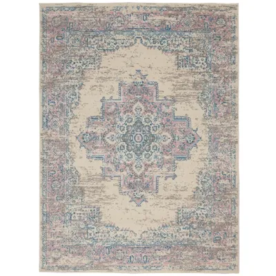 Ivory and Pink Central Medallion Area Rug