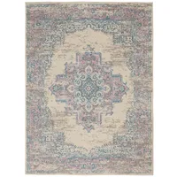 Ivory and Pink Central Medallion Area Rug