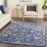 Navy and Beige Botanical Area Rug