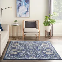 Navy and Beige Botanical Area Rug