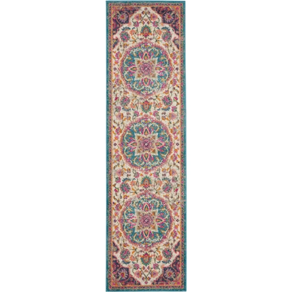 Ivory & Multi Floral Medallion Runner, 2x10