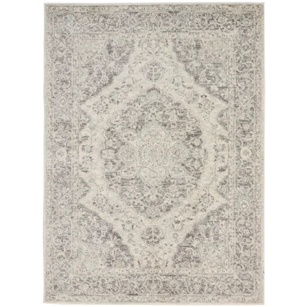 Ivory and Gray Oushak Medallion Area Rug