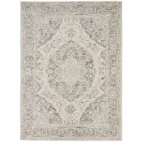 Ivory and Gray Oushak Medallion Area Rug