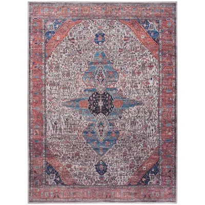 Brick Vintage Medallion Washable Area Rug, 5x7