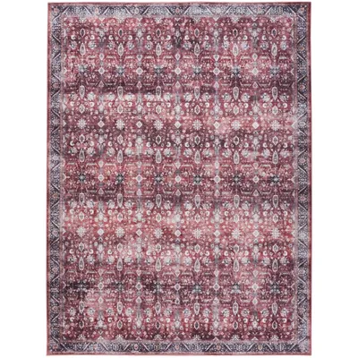 Brick Vintage Floral Washable Area Rug, 5x7