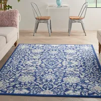 Royal Blue Floral Motif Area Rug