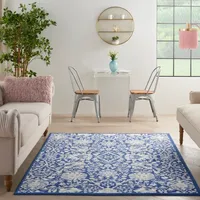 Royal Blue Floral Motif Area Rug