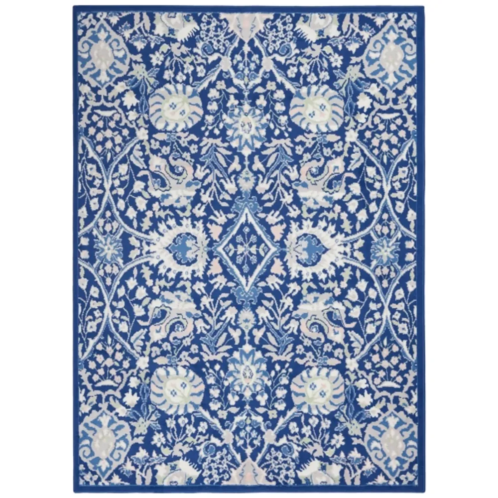 Royal Blue Floral Motif Area Rug