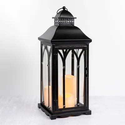 Black Metal Lantern with LED Pillar Candles