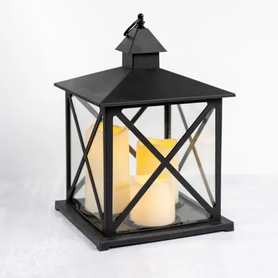 Black LED 3-Pillar Candle Lantern