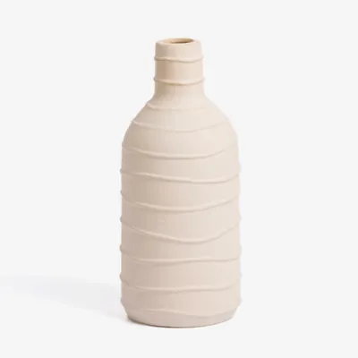 Beige Abstract Lines Bottle Ceramic Vase