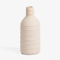 Beige Abstract Lines Bottle Ceramic Vase