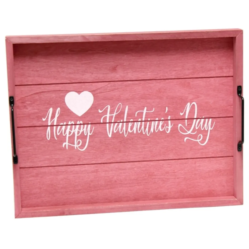 Pink Happy Valentine's Day Wood Tray