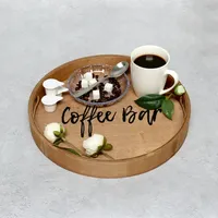 Round Brown Wood Coffee Bar Tray