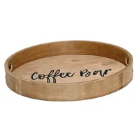 Round Brown Wood Coffee Bar Tray