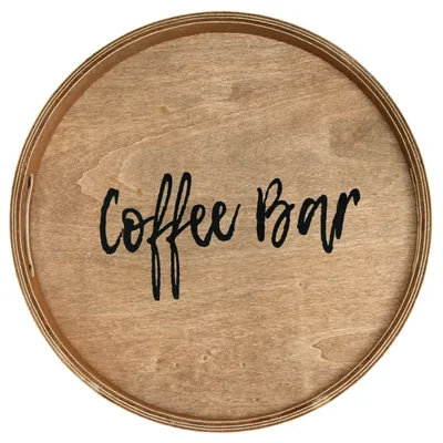 Round Brown Wood Coffee Bar Tray