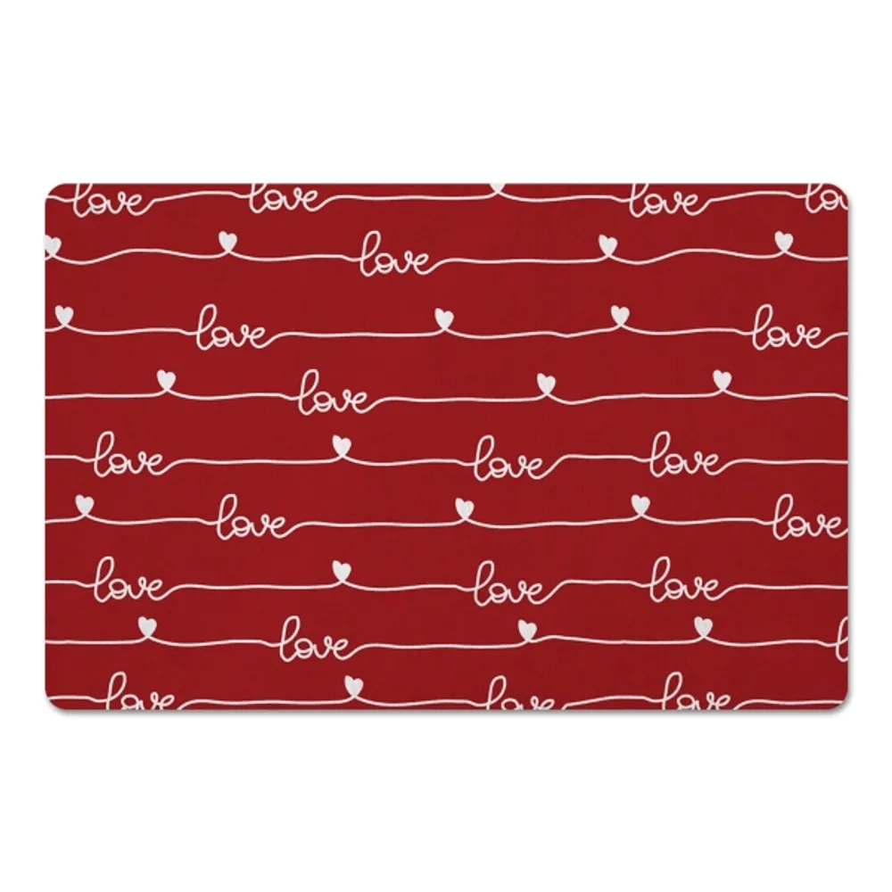 Red Love Script Kitchen Mat