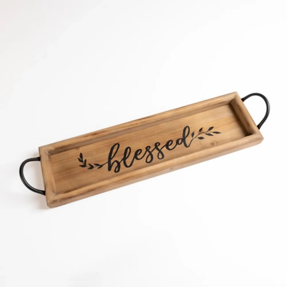 Blessed Natural Wood Tray with Handles