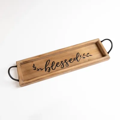 Blessed Natural Wood Tray with Handles