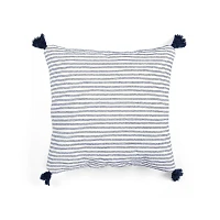 Navy Thin Woven Stripe Tassel Pillow