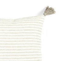 Gray Thin Woven Stripe Tassel Pillow