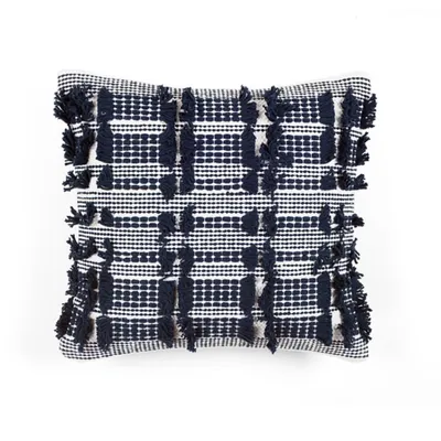 Navy Woven Frill Pillow