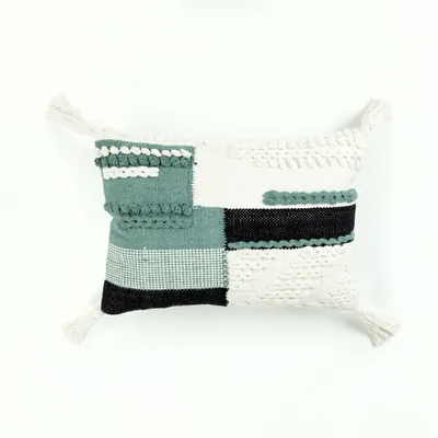 Teal Braided Color Block Lumbar Pillow