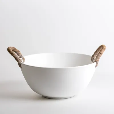 White Wood and Rope Handles Decorative Bowl