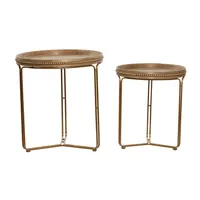 Brown Wood Beaded Nesting Side Tables, Set of 2