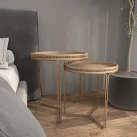 Brown Wood Beaded Nesting Side Tables, Set of 2