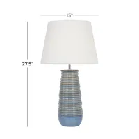 Blue Ribbed Stoneware Table Lamp